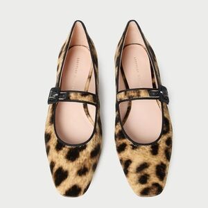 NWT LOEFFLER RANDALL Ginger leopard-print velvet Mary Jane ballet flats